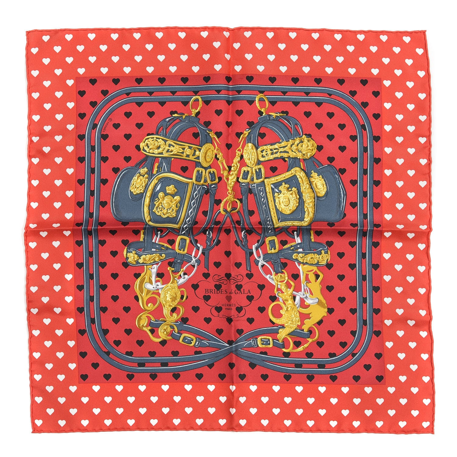 Hermes Silk Brides De Gala Love Pocket Square Canard Rouge Blanc 1 of 4