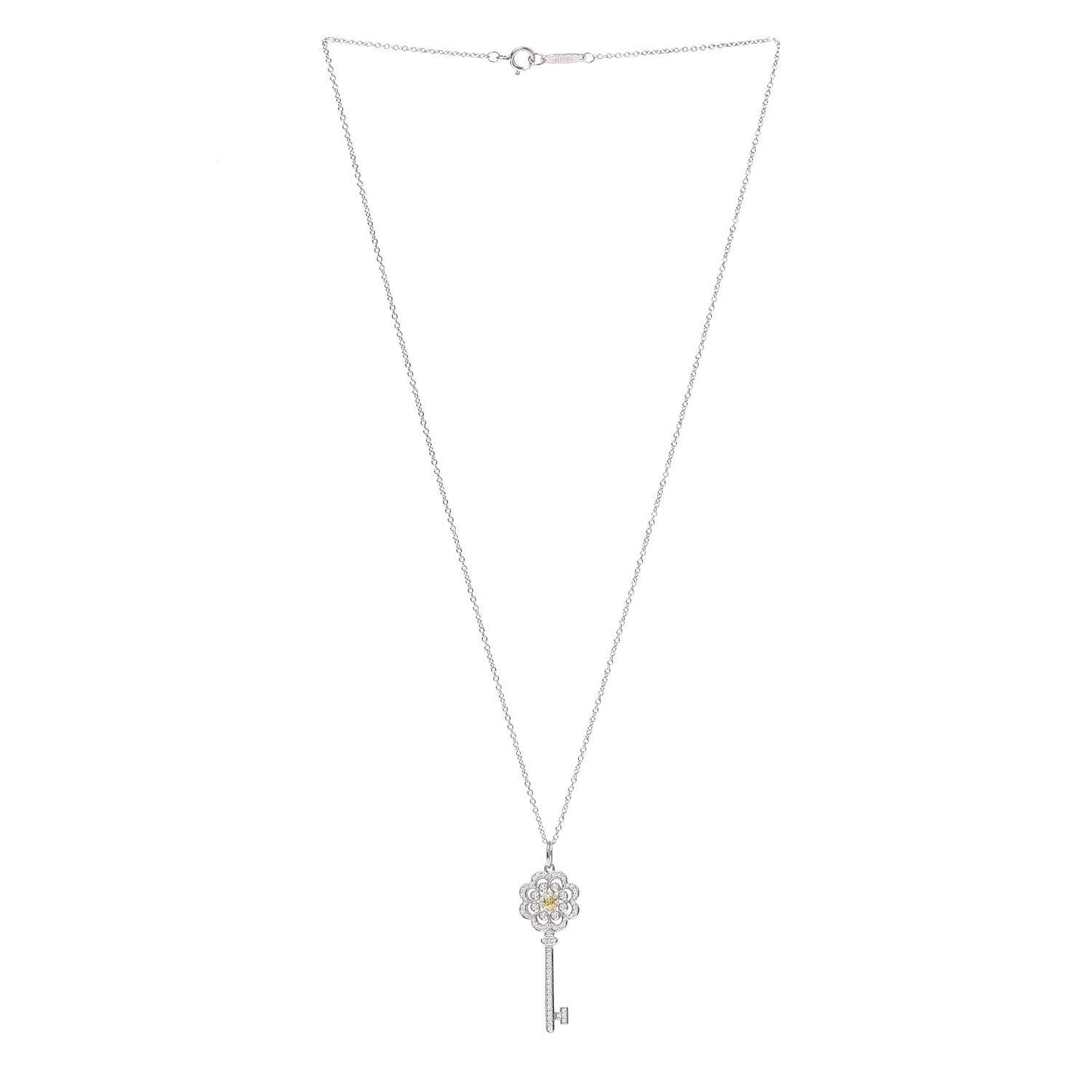 Platinum 18K White Yellow Gold Diamond Fancy Yellow Diamond Rose Key Pendant Necklace