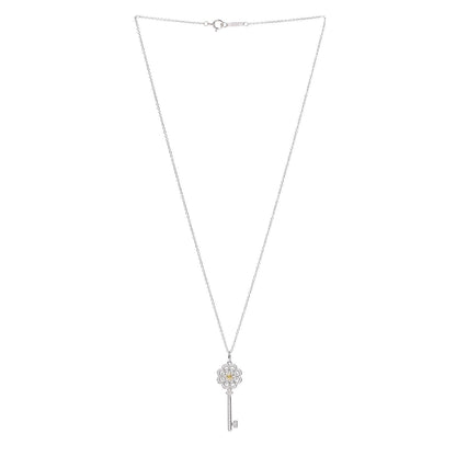 Tiffany Platinum 18K White Yellow Gold Diamond Fancy Yellow Diamond Rose Key Pendant Necklace 3 of 7