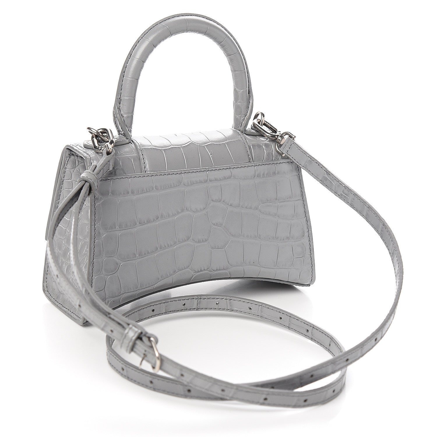 Balenciaga Shiny Calfskin Crocodile Embossed Hourglass Top Handle Bag XS Balenciaga Grey 2 of 10
