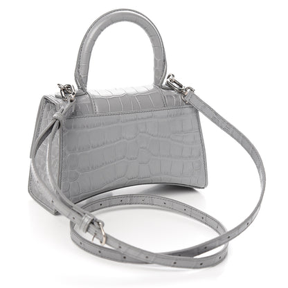 Balenciaga Shiny Calfskin Crocodile Embossed Hourglass Top Handle Bag XS Balenciaga Grey 2 of 10