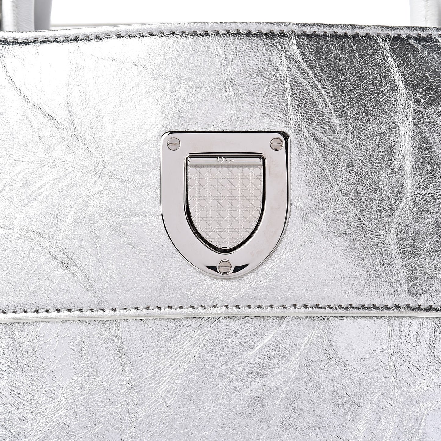 Metallic Calfskin Medium Diorever Flap Silver