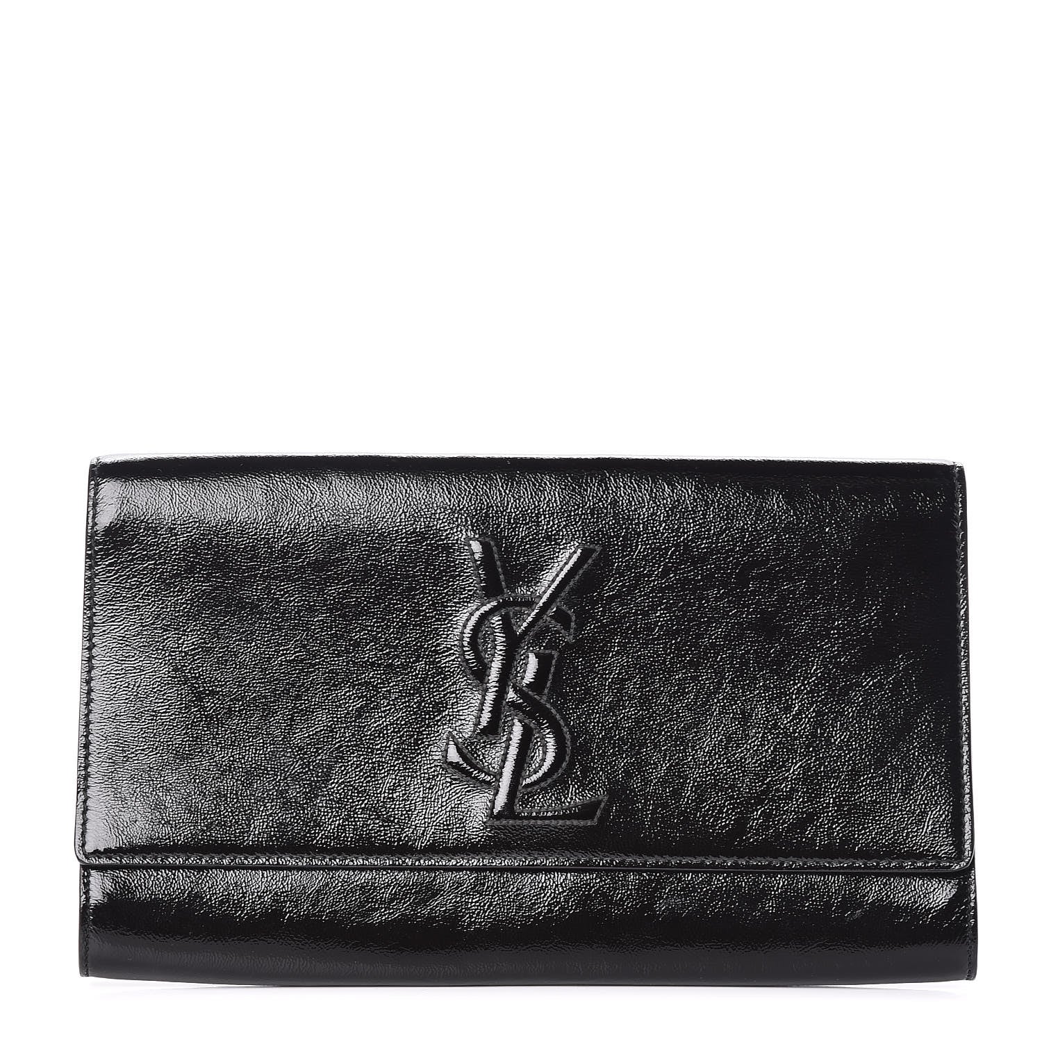 Saint Laurent Textured Patent Monogram Large Belle De Jour Clutch Black 1 of 9
