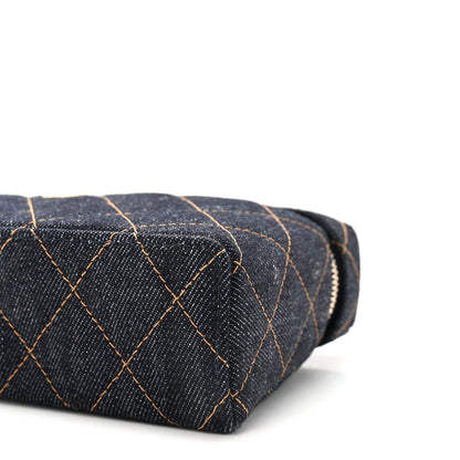 Chanel Denim Quilted Top Handle Slim Vanity Case With Chain Dark Blue Orange 10 of 11