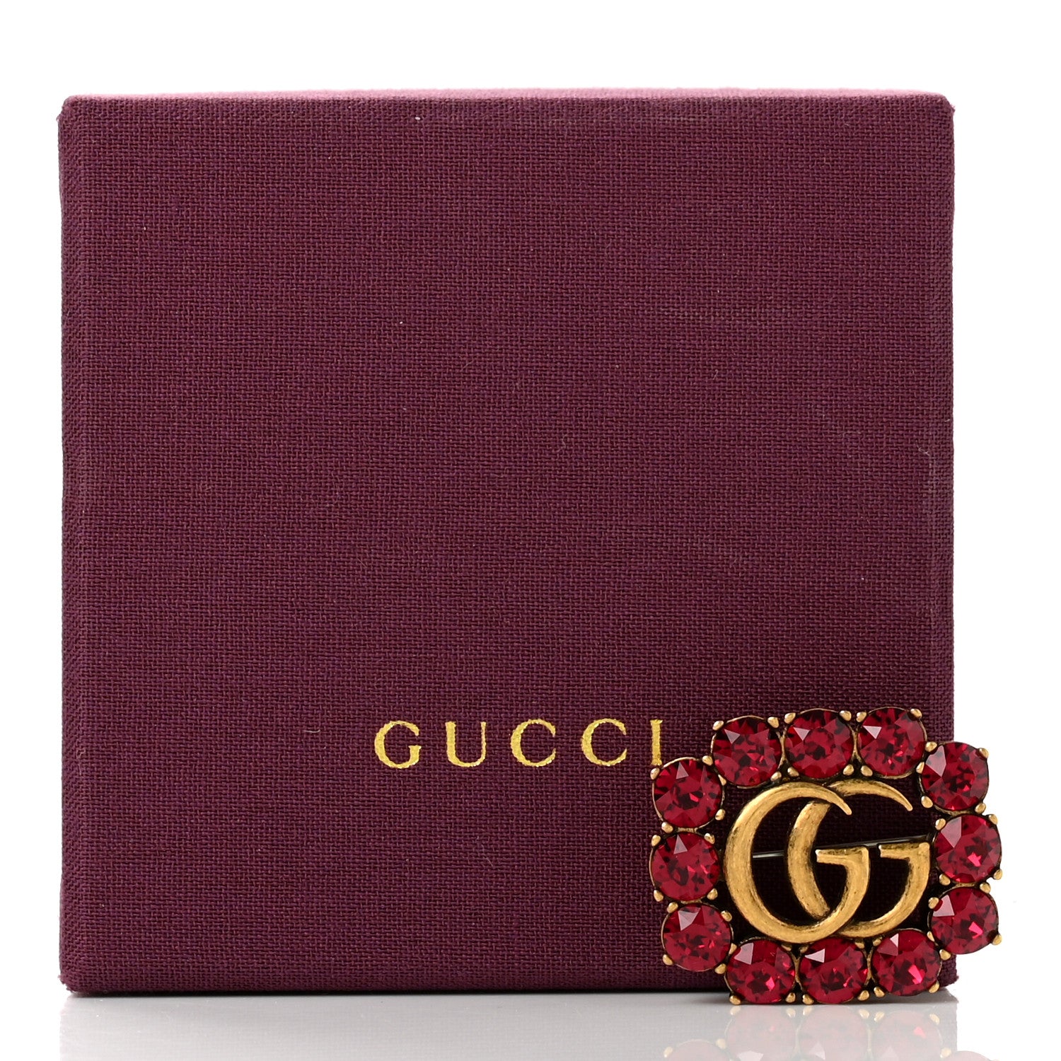 Gucci Metal Crystal Double G Brooch Aged Gold Red 5 of 5