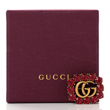 Gucci Metal Crystal Double G Brooch Aged Gold Red 5 of 5