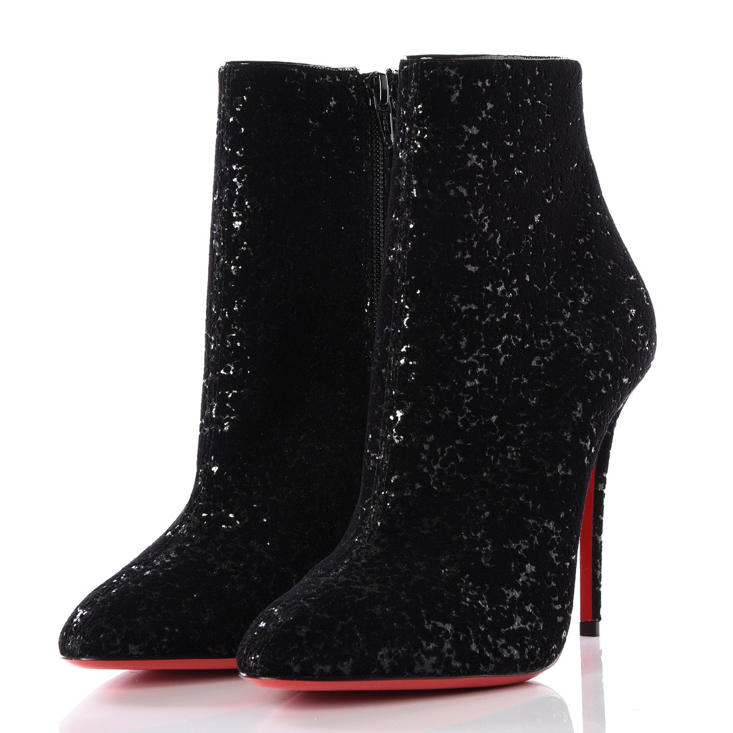 Christian Louboutin Velvet Patent Glitter Eloise Booty 100 Ankle Boots 37.5 Black 2 of 9