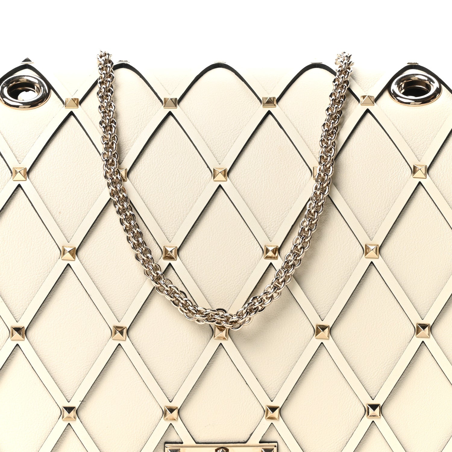 Valentino Garavani Smooth Calfskin Quilted Beehive Shoulder Bag Light Ivory 7 of 9