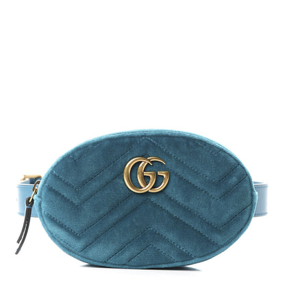 Gucci Velvet Matelasse GG Marmont Belt Bag 65 26 Pavone Cyan 1 of 12