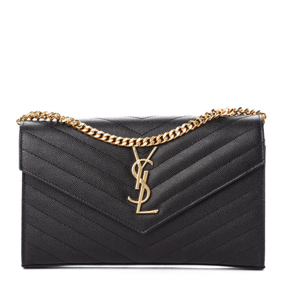 Saint Laurent Grain De Poudre Matelasse Chevron Monogram Chain Wallet Black 1 of 9