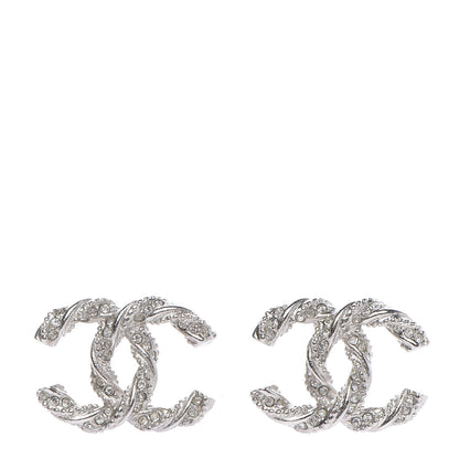 Chanel Crystal Twisted CC Earrings Silver 1 of 4