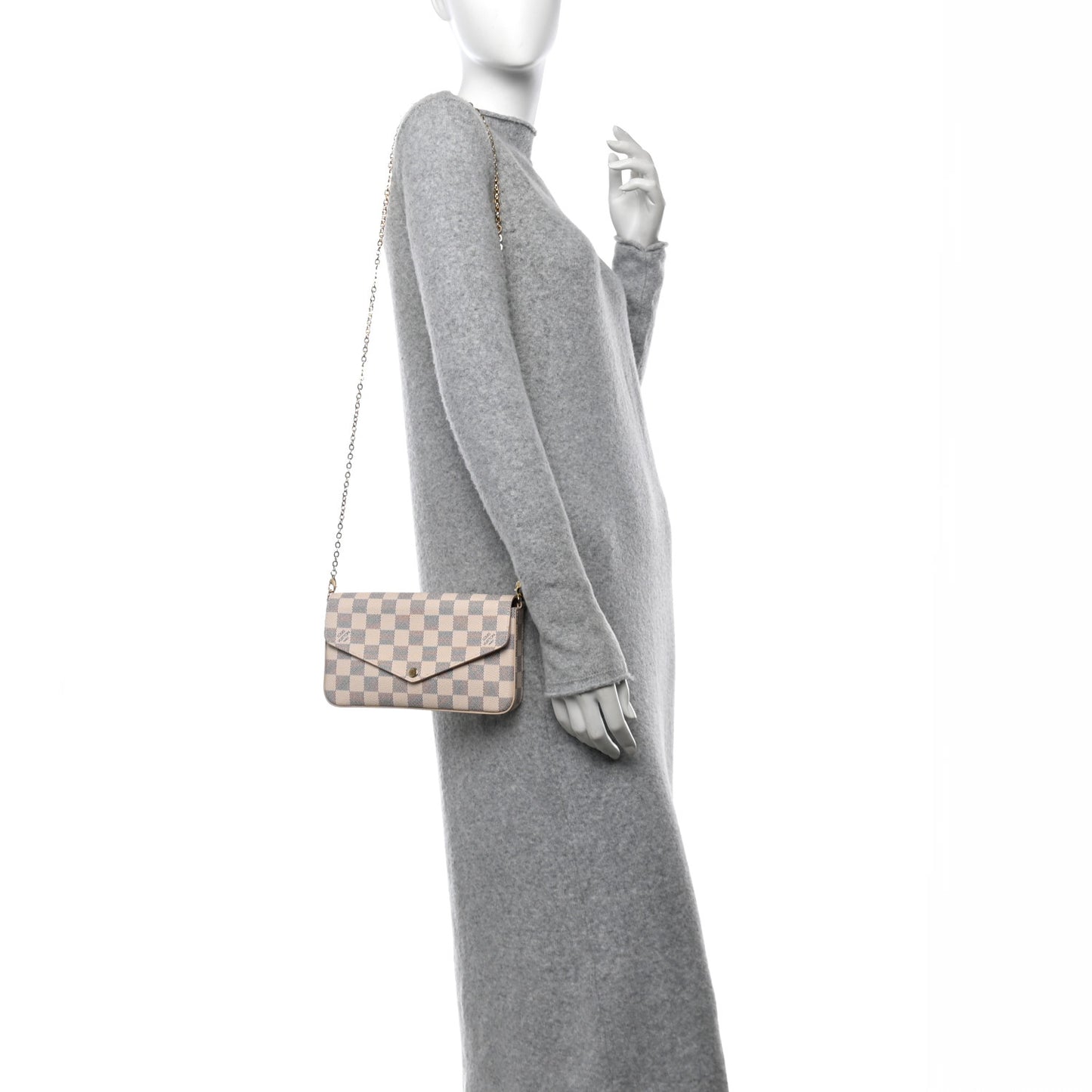 Damier Azur Pochette Felicie Chain Wallet Rose Ballerine