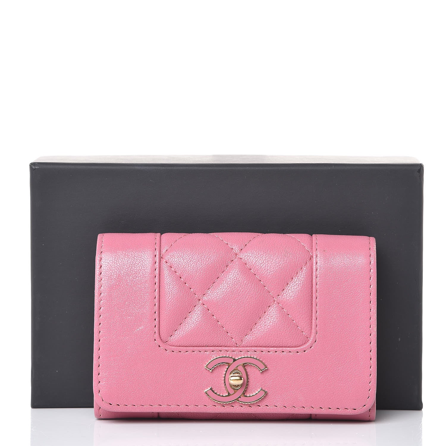 Chanel Lambskin Quilted CC Flap Coin Purse Wallet Pink 10 of 10