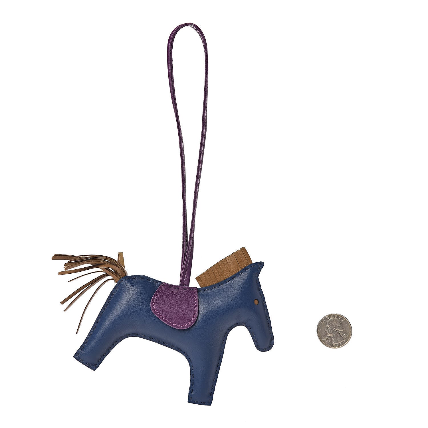 Hermes Milo Lambskin Grigri Rodeo Horse Bag Charm MM Bleu de Malte Kraft Violet 2 of 4
