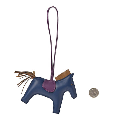 Hermes Milo Lambskin Grigri Rodeo Horse Bag Charm MM Bleu de Malte Kraft Violet 2 of 4
