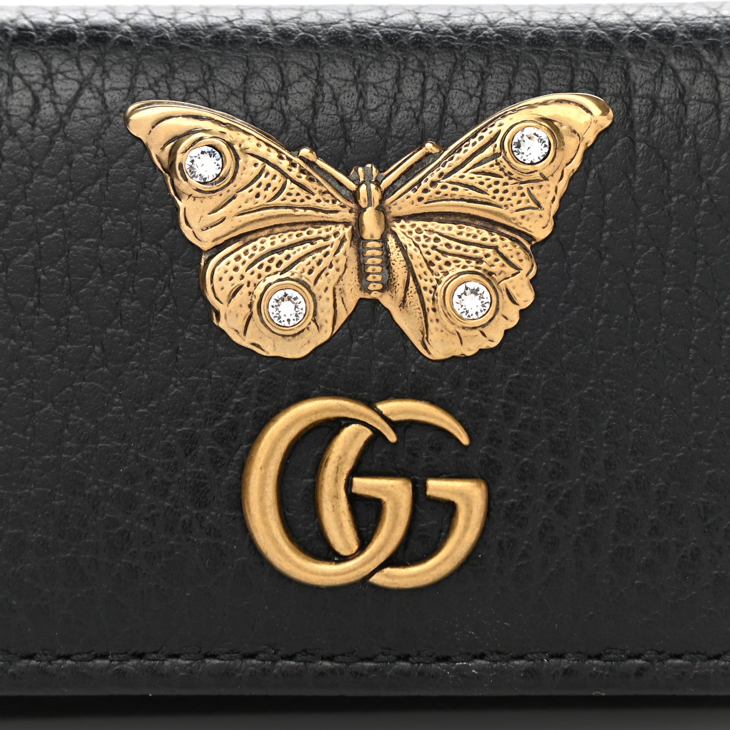 Gucci Pebbled Calfskin Butterfly 6 Key Holder Case Black 10 of 10