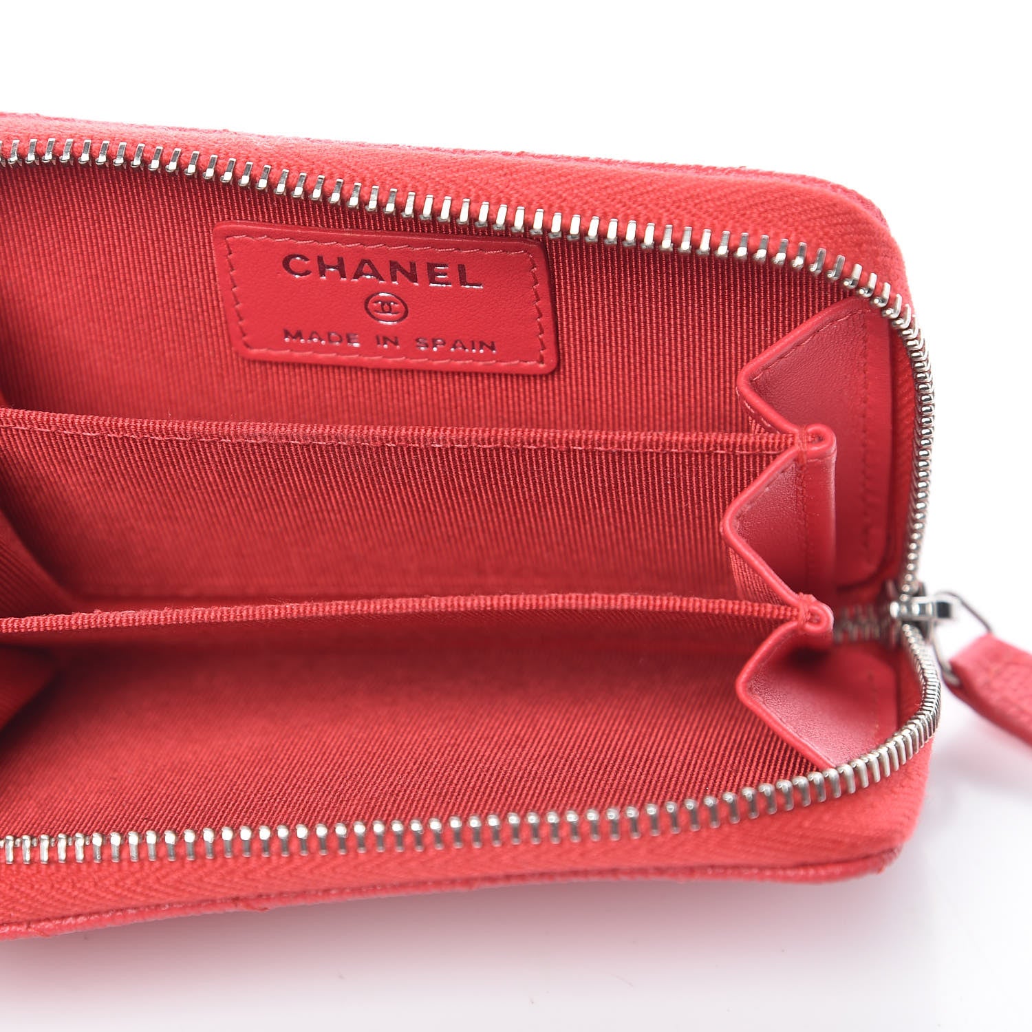 Chanel Caviar Chevron Quilted Zip Coin Purse Light Red 5 of 13