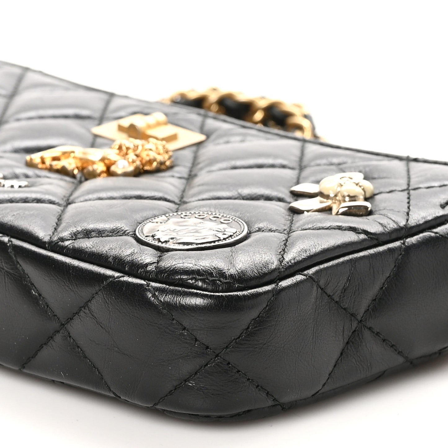 Aged Calfskin Lucky Charms 2.55 Reissue Small Clutch With Chain Black