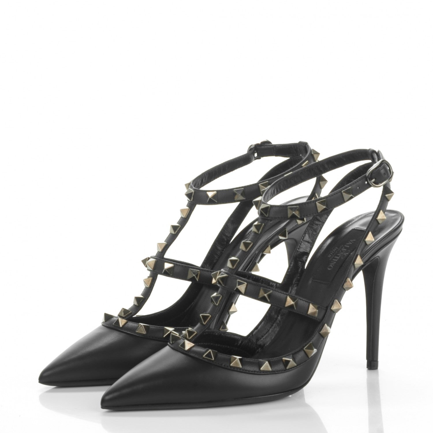 Valentino Garavani Nappa Rockstud Ankle Strap Pumps 38 Black 3 of 7