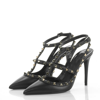 Valentino Garavani Nappa Rockstud Ankle Strap Pumps 38 Black 3 of 7