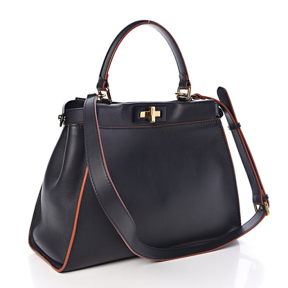 Fendi Vitello Seta Burro Medium Peekaboo Iconic Satchel Blue Notte Plaster 3 of 15