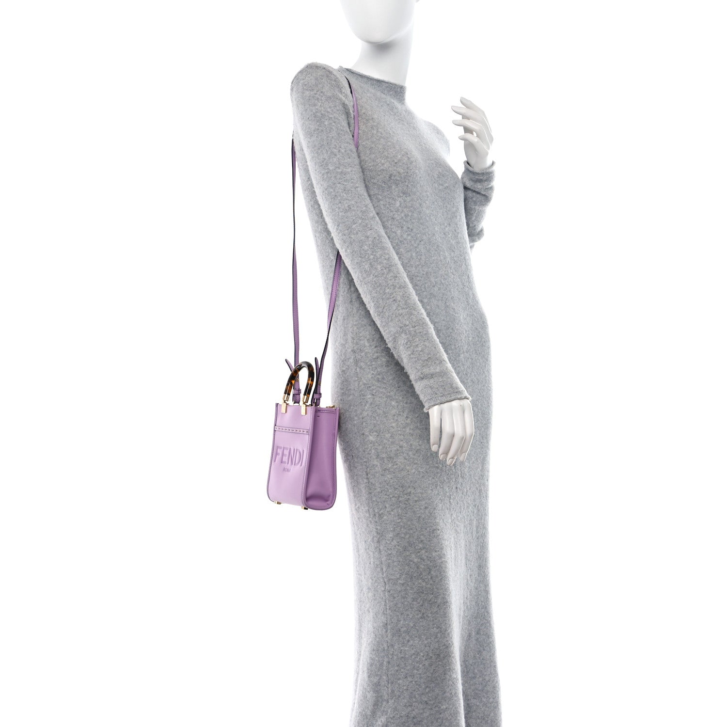 Fendi Vitello King Plexiglass Logo Embossed Mini Fendi Sunshine Shopper Tote Lavanda 2 of 12