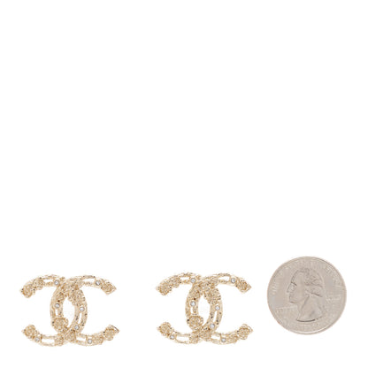 Chanel Crystal CC Camellia Earrings Gold 2 of 5
