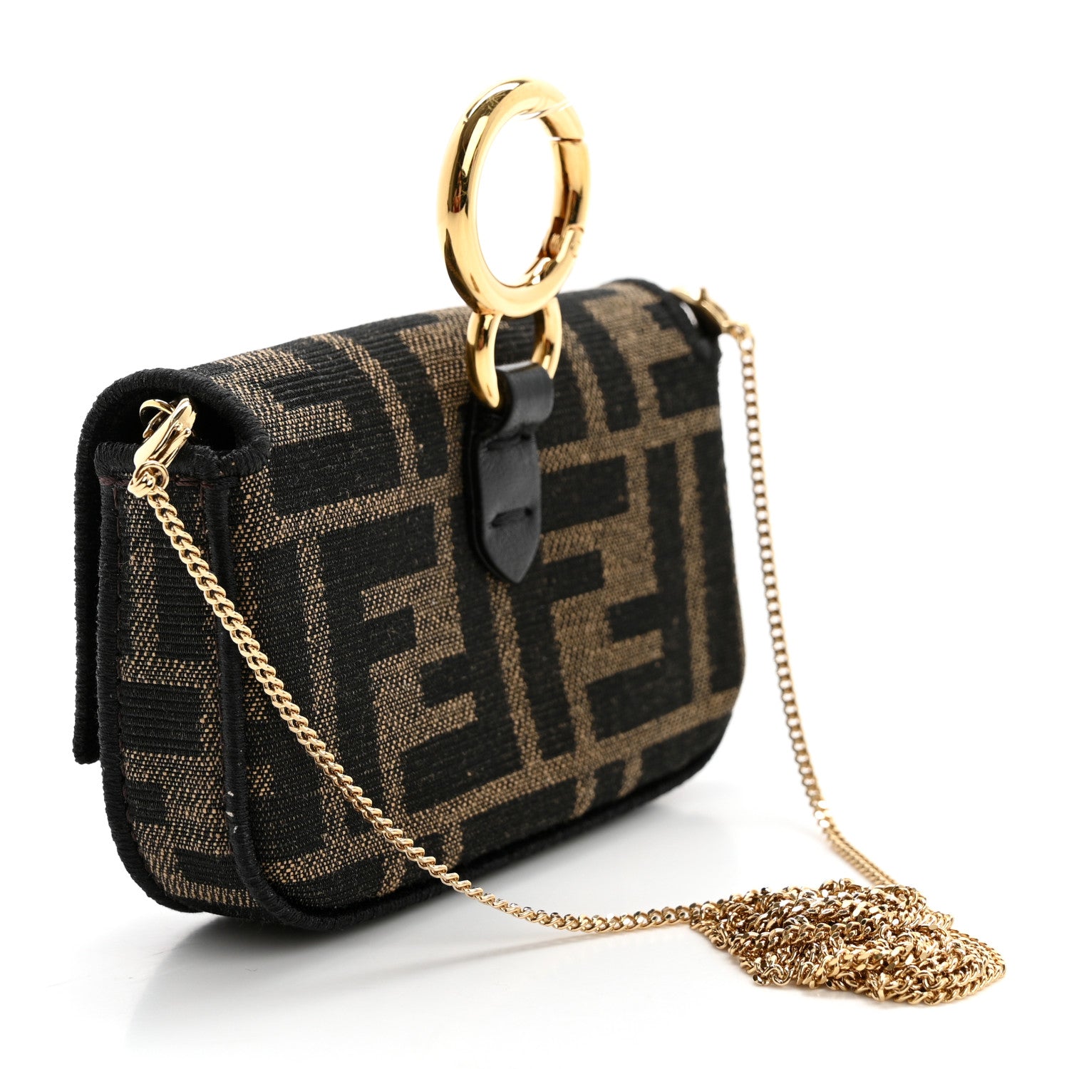 Fendi Fabric Jacquard FF 1974 Nano Baguette Charm Tobacco Moro Black 3 of 13