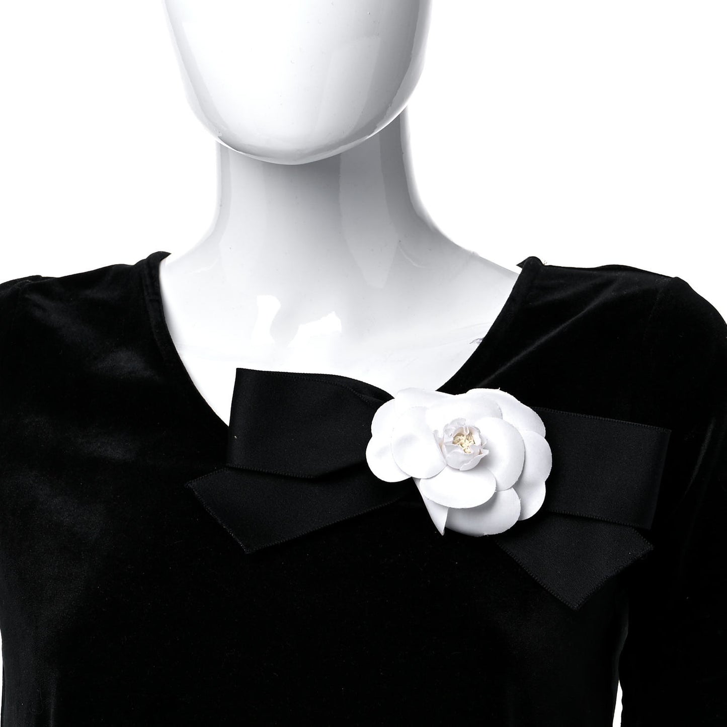 Silk Satin Camellia Bow Brooch Black White