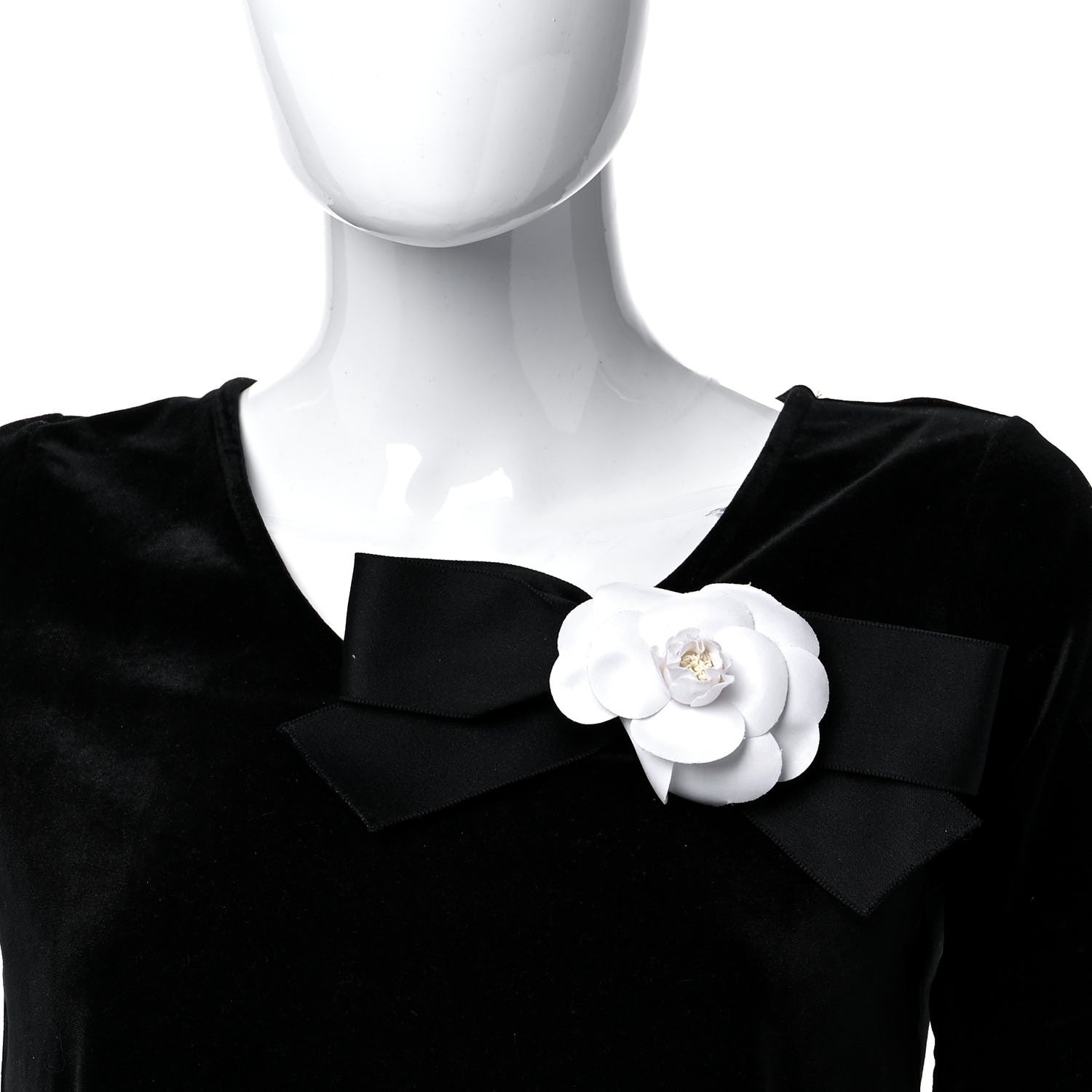 Chanel Silk Satin Camellia Bow Brooch Black White 2 of 6