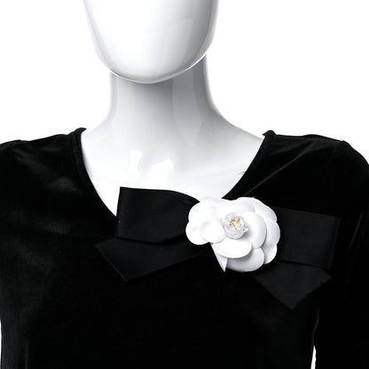 Chanel Silk Satin Camellia Bow Brooch Black White 2 of 6