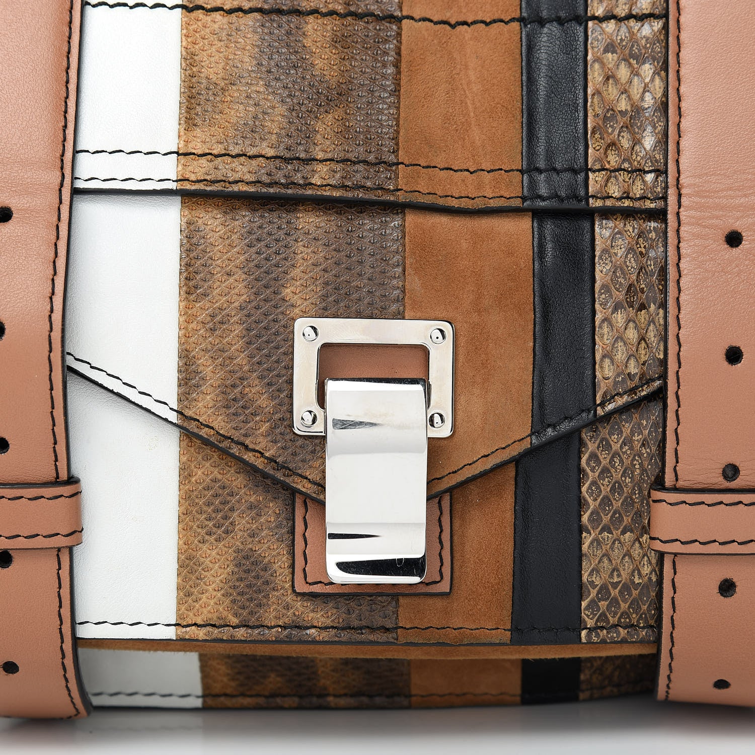 Proenza Schouler Lambskin Lizard Snakeskin Suede PS1 Exotic Stripe Mix Satchel Dune 9 of 12