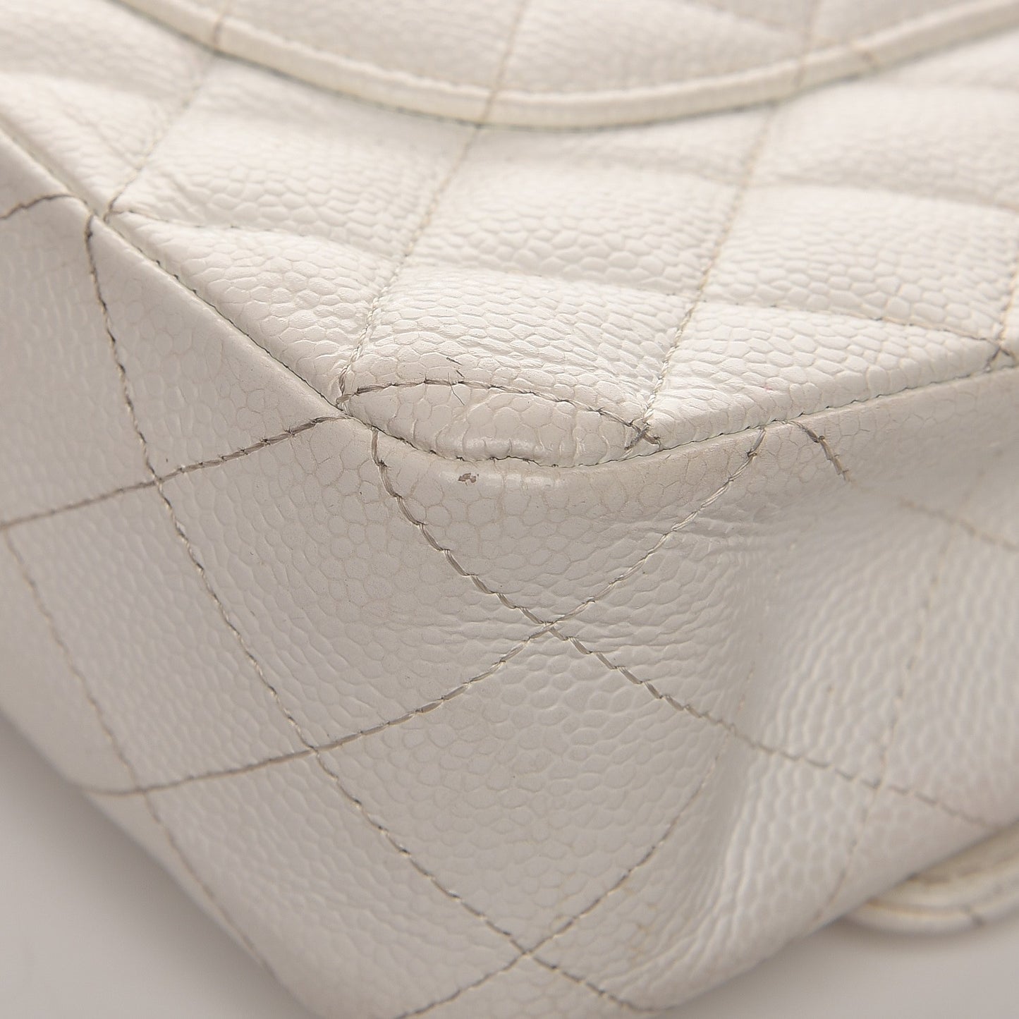 Caviar Quilted Medium Double Flap White