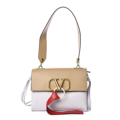 Valentino Garavani Buffalo Smooth Calfskin Small VRing Shoulder Bag Rose Cannelle White Cerise 1 of 11