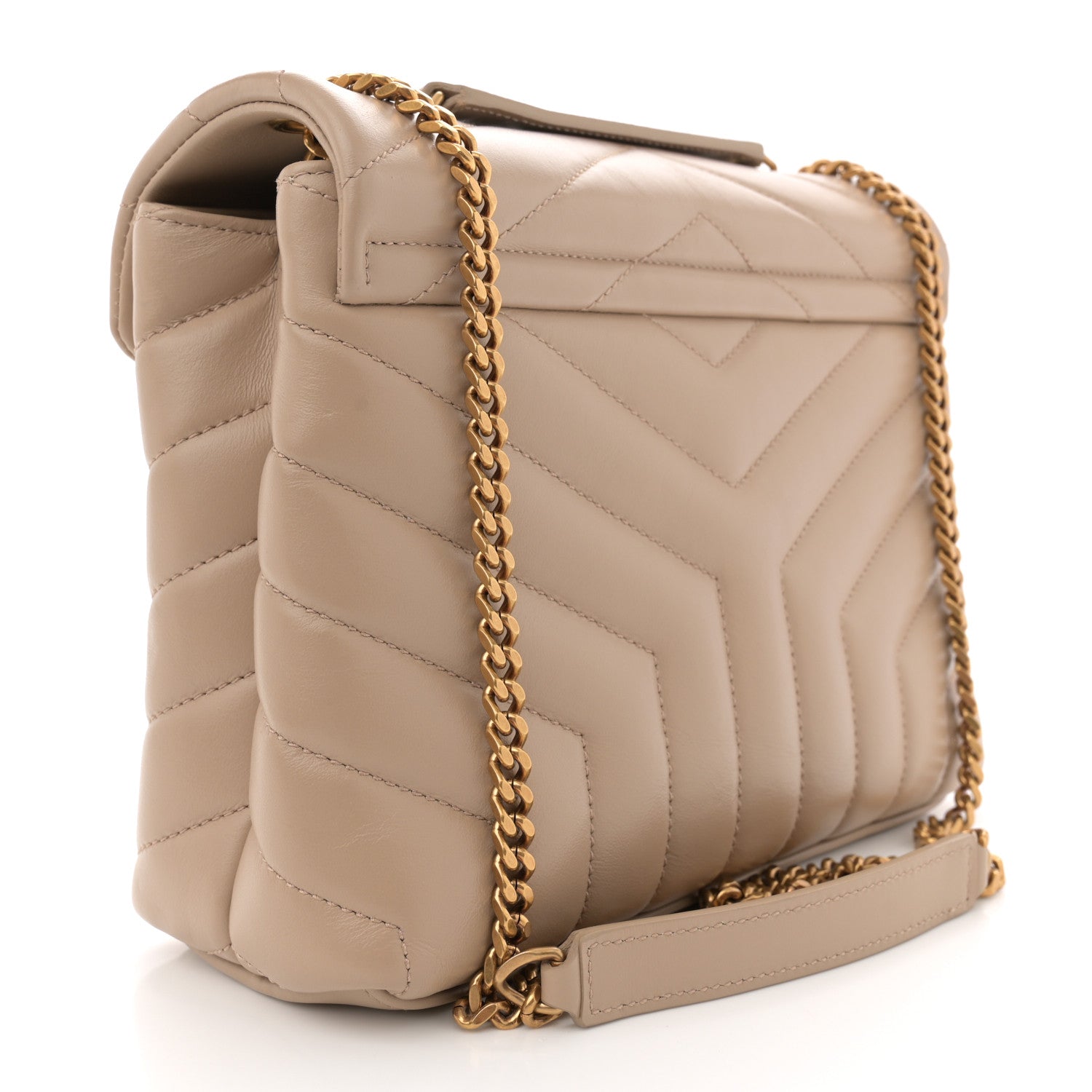 Saint Laurent Calfskin Y Quilted Monogram Small Loulou Chain Satchel Dark Beige 3 of 11