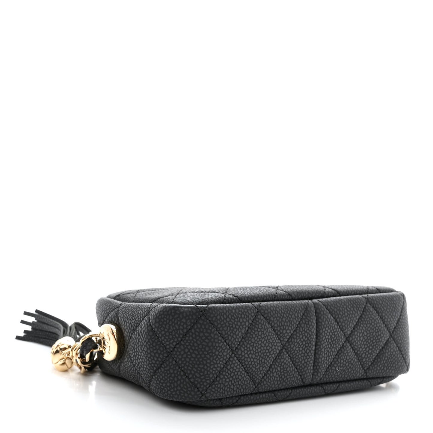 Iridescent Caviar Quilted Mini Coco Tassel Camera Case Black
