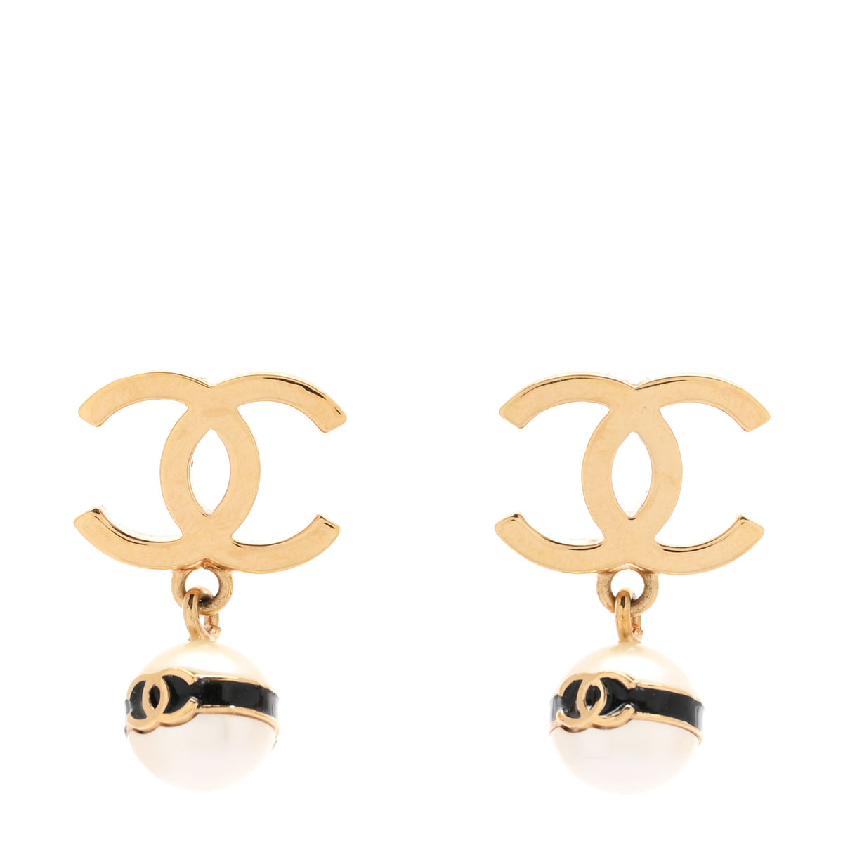 Pearl CC Drop Earrings Gold