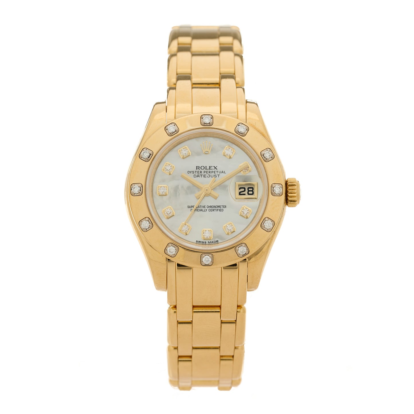 18K Yellow Gold Diamond Mother of Pearl 29mm Pearlmaster Datejust Watch 80318
