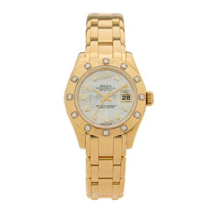 Rolex 18K Yellow Gold Diamond Mother of Pearl 29mm Pearlmaster Datejust Watch 80318 1 of 5