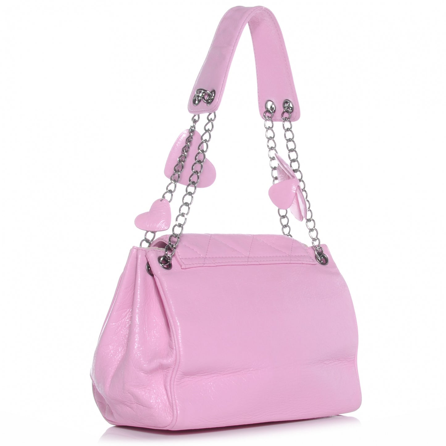 Glazed Calfskin Quilted Lucky Charms Accordion Flap Pink