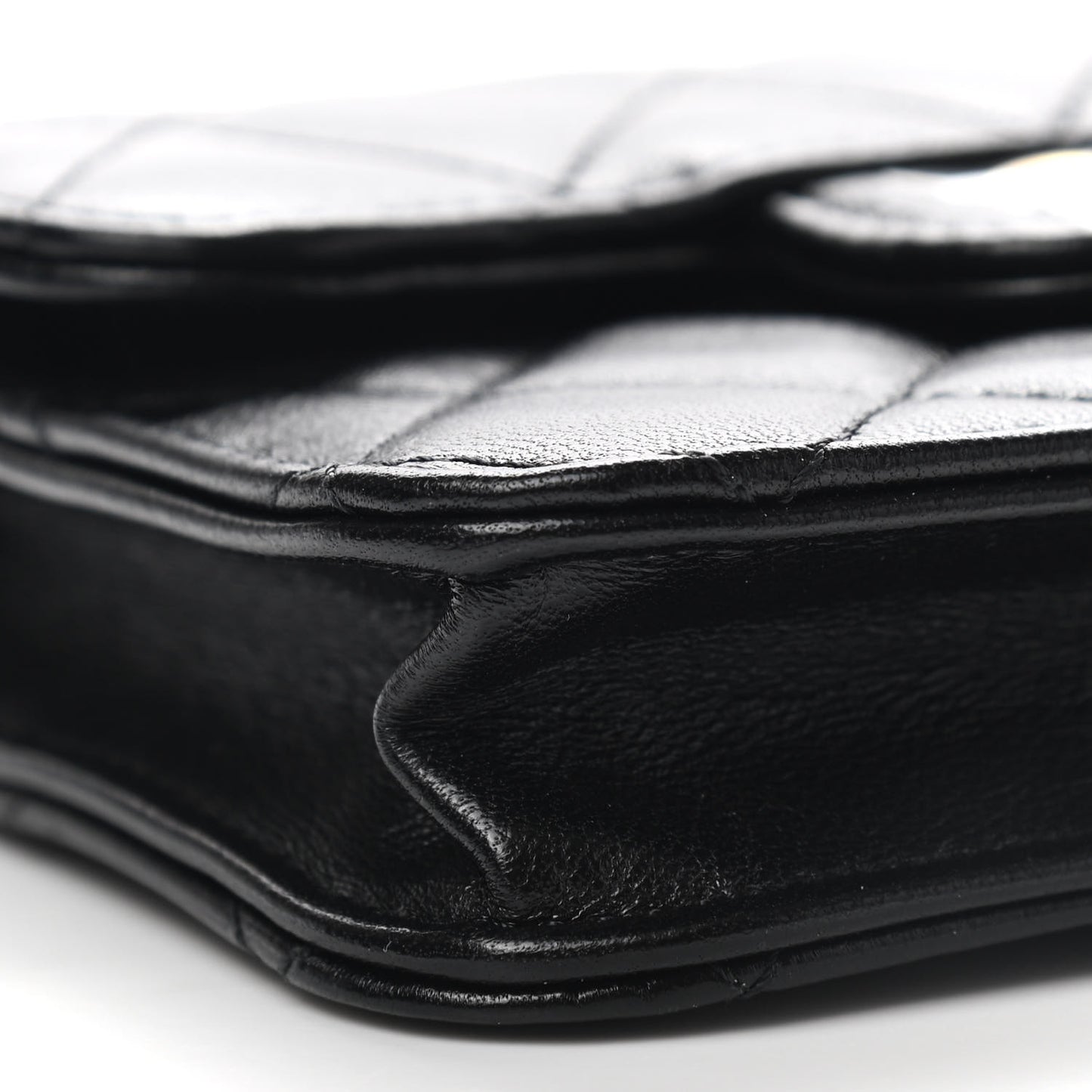 Lambskin Quilted Top Handle Flap Coin Purse With Chain Black