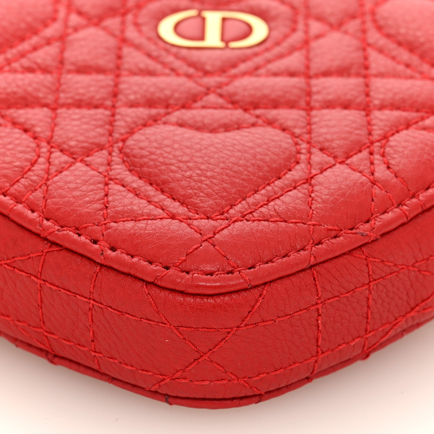 Christian Dior Calfskin Cannage Dioramour Caro Heart Pouch With Chain Bright Red 8 of 8
