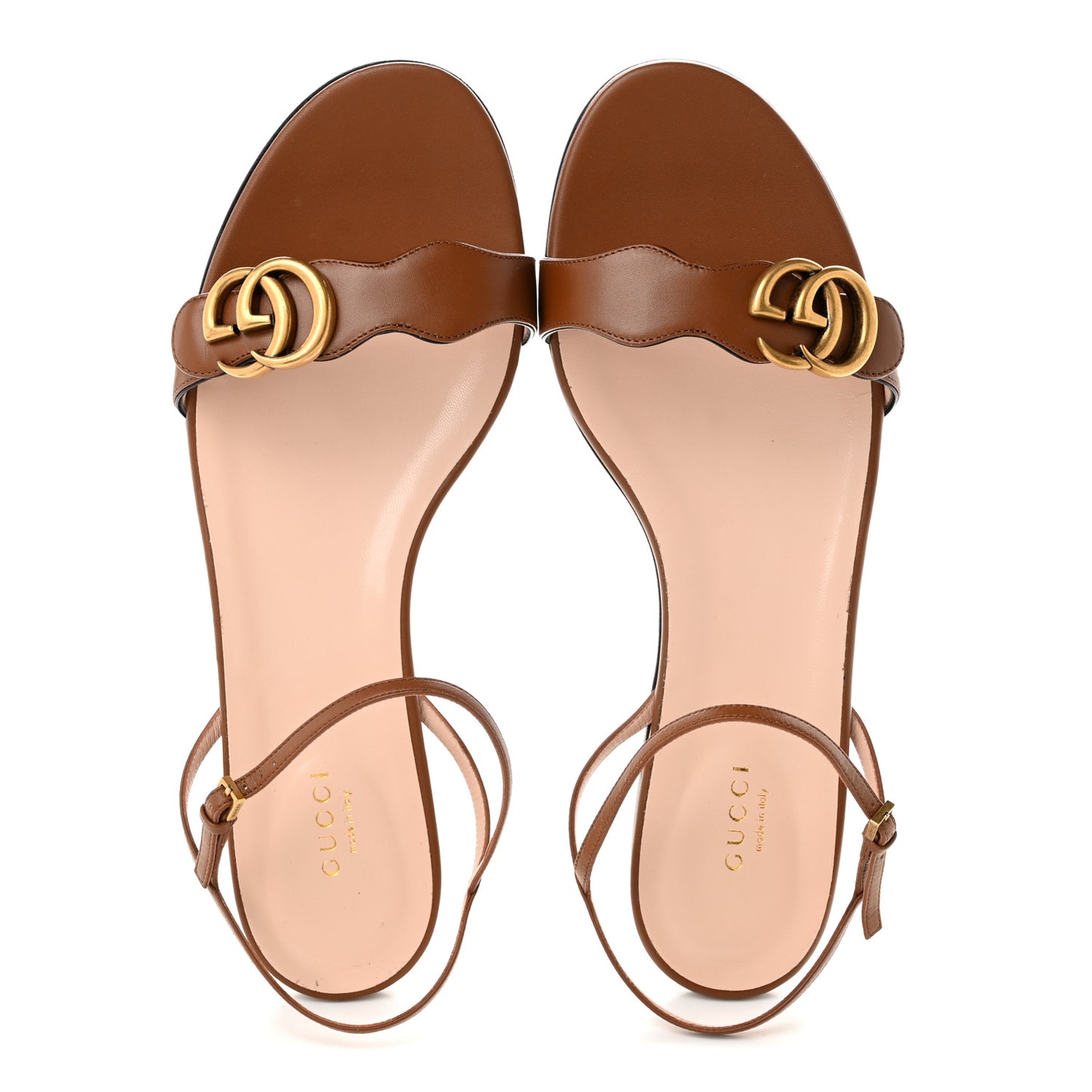 Lifford Calfskin GG Marmont Ankle Wrap Flat Sandals 41 Cognac