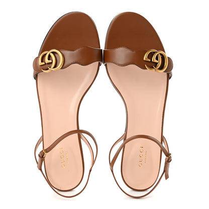 Gucci Lifford Calfskin GG Marmont Ankle Wrap Flat Sandals 41 Cognac 2 of 9