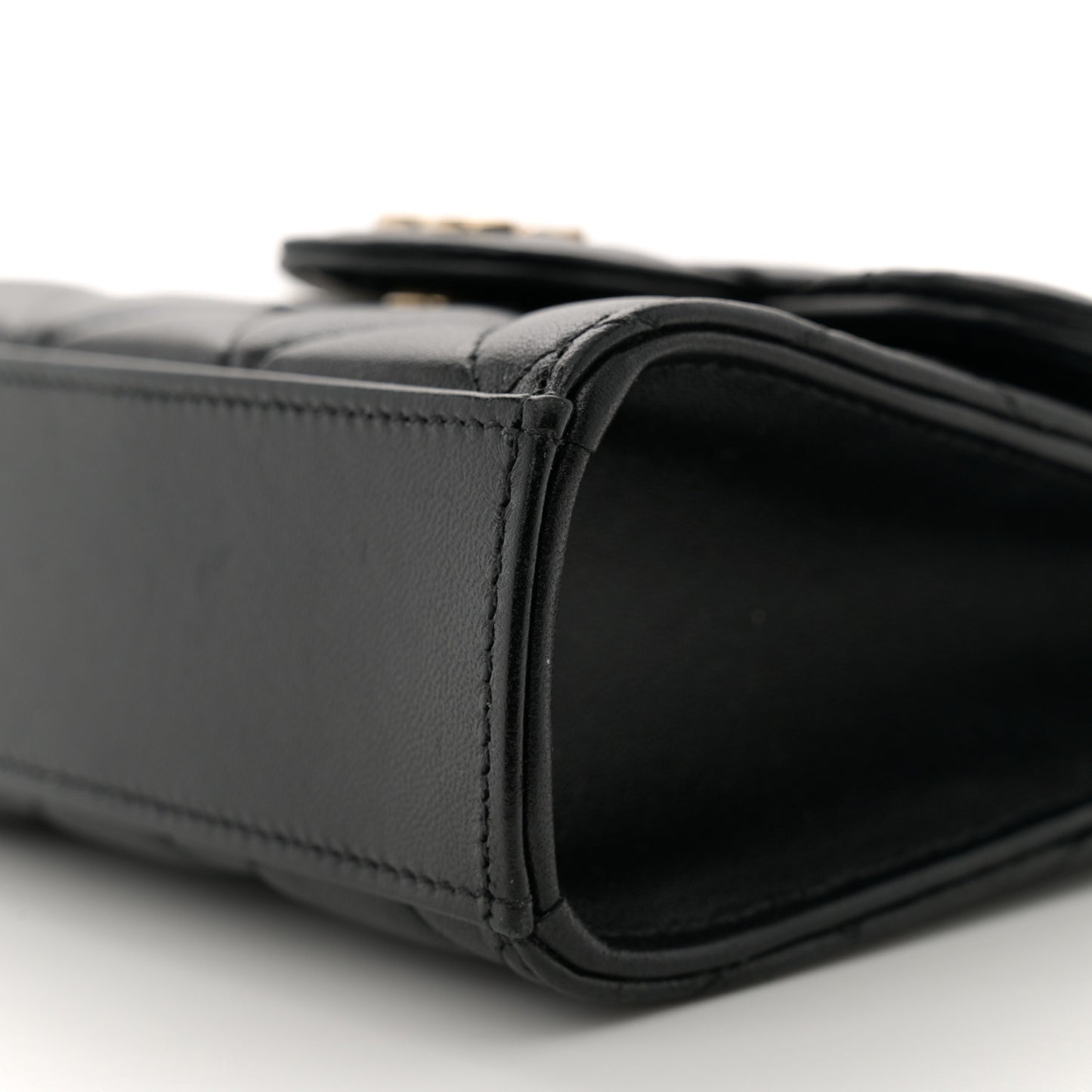 Lambskin Quilted Top Handle Flap Clutch With Chain Black