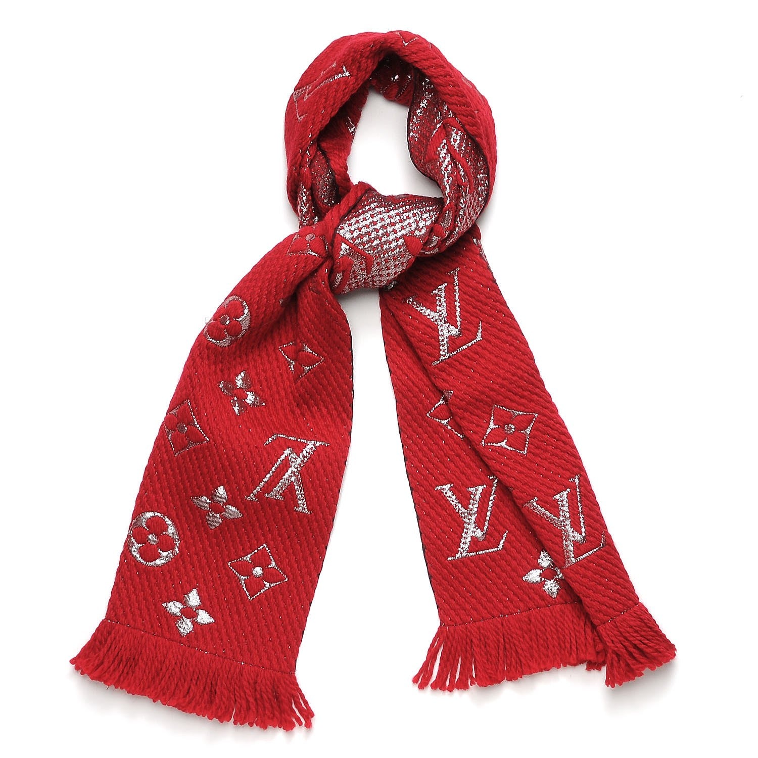 Louis Vuitton Wool Silk Logomania Shine Scarf Rubis 1 of 4