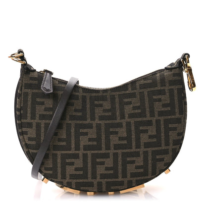 Fendi Fabric Jacquard Vitello Grace FF 1974 Mini Fendigraphy Hobo Bag Tobacco Moro Ebano 1 of 11