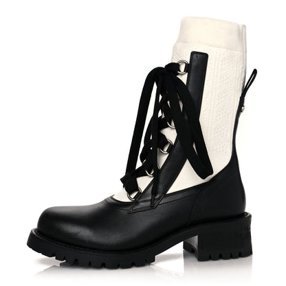 Christian Dior Calfskin Knit Fabric Diorland Combat Boots 38.5 Black White 1 of 7