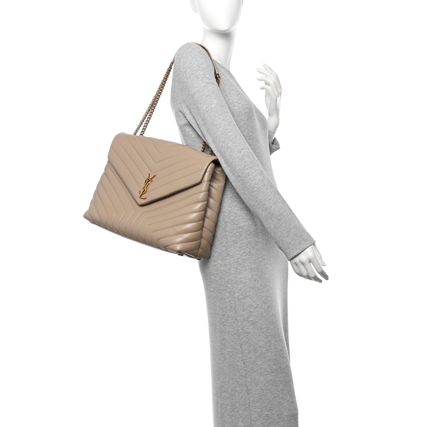 Calfskin Matelasse Large Loulou Monogram Chain Satchel Dark Beige