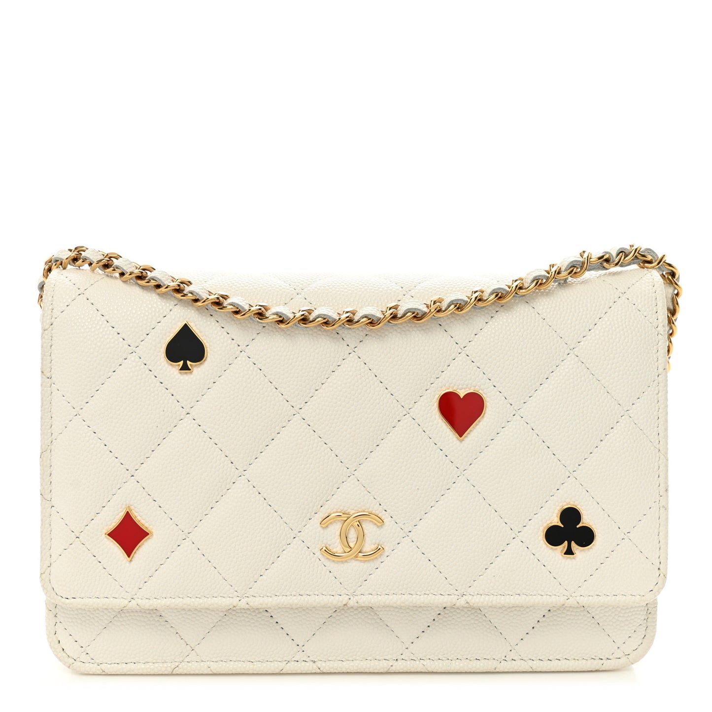 Caviar Quilted Enamel Coco Casino Wallet On Chain WOC White
